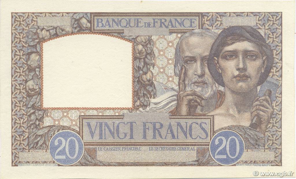 20 Francs TRAVAIL ET SCIENCE FRANCE  1939 F.12.00Ec SPL