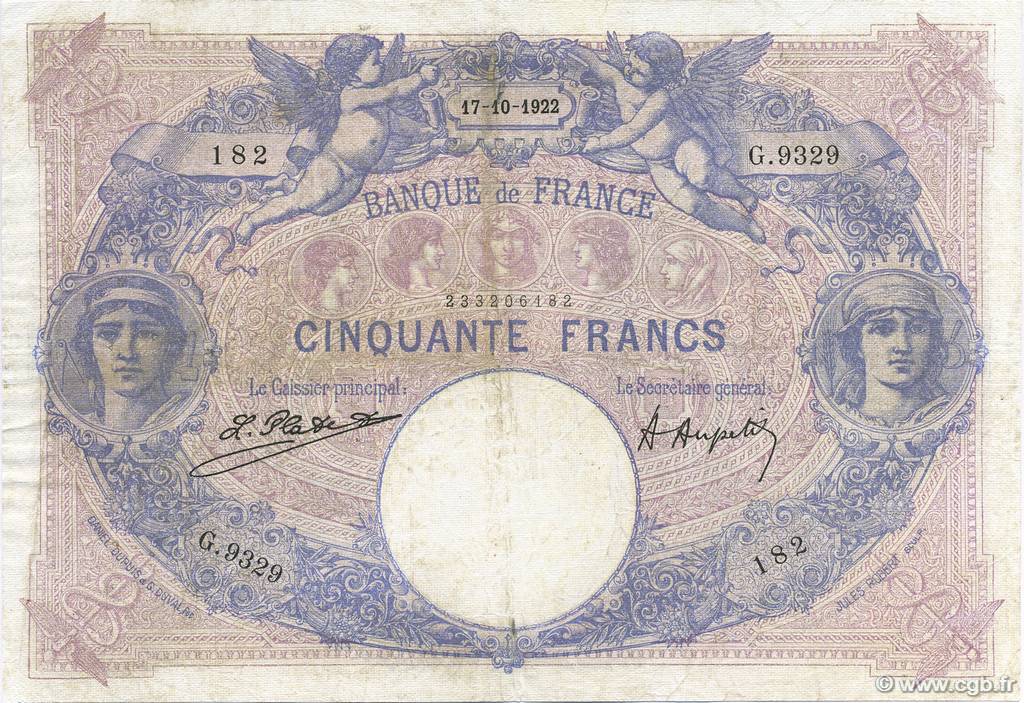 50 Francs BLEU ET ROSE FRANCE  1922 F.14.35 TB+