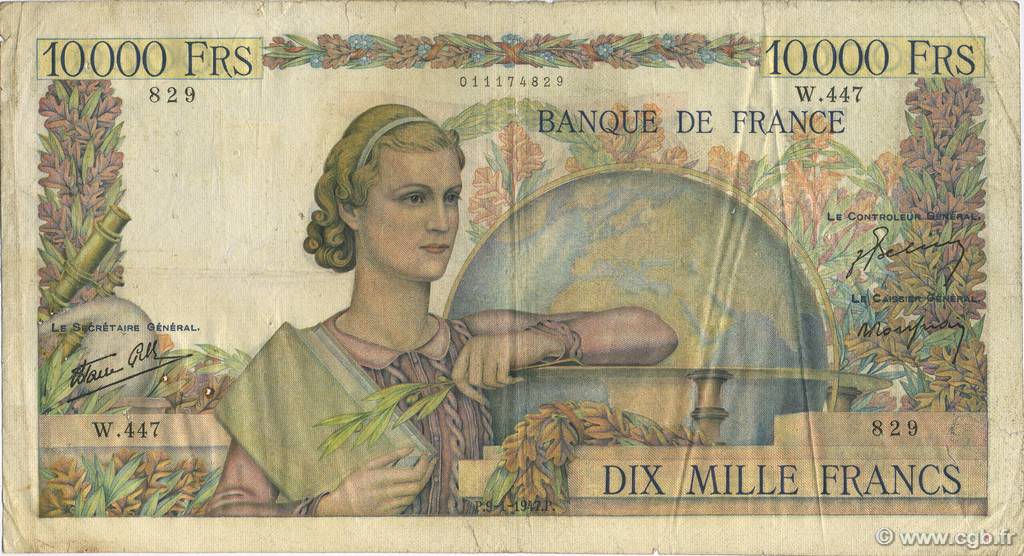 10000 Francs GÉNIE FRANÇAIS FRANCE  1947 F.50.19 pr.TB