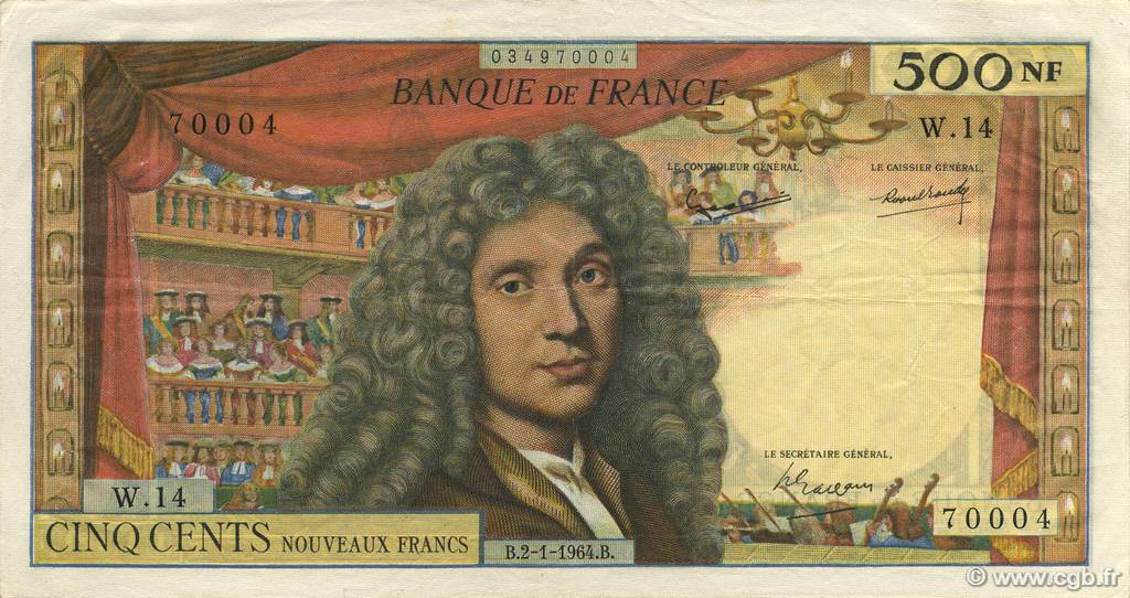 500 Nouveaux Francs MOLIÈRE FRANCE  1964 F.60.06 TTB à SUP