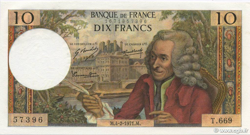 10 Francs VOLTAIRE FRANCE  1971 F.62.49 pr.NEUF