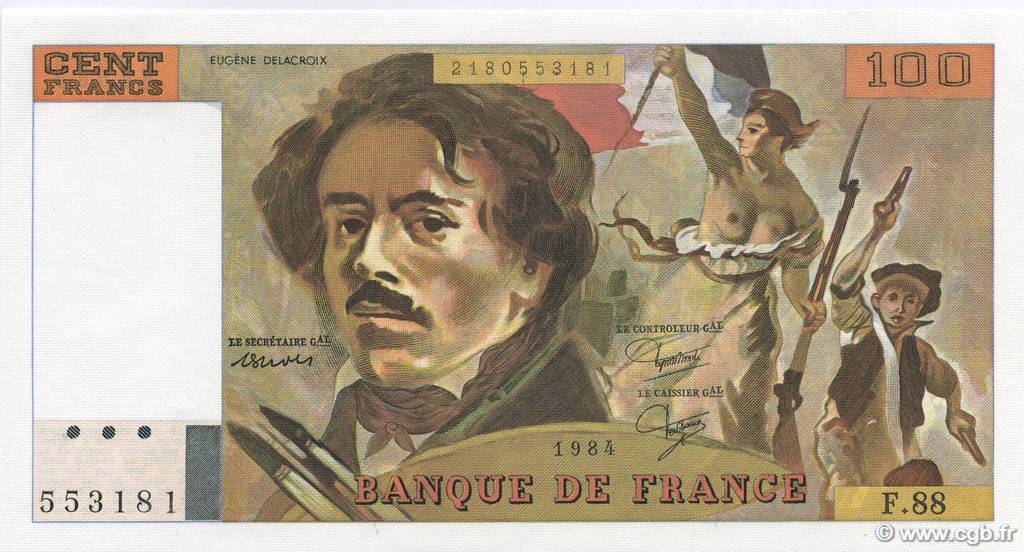 100 Francs DELACROIX modifié FRANCE  1984 F.69.08b pr.NEUF