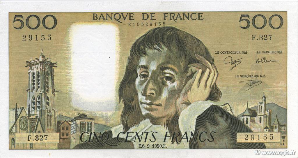 500 Francs PASCAL FRANCE  1990 F.71.45 SPL+