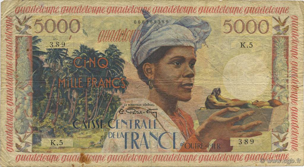5000 Francs antillaise GUADELOUPE  1955 P.40 TB