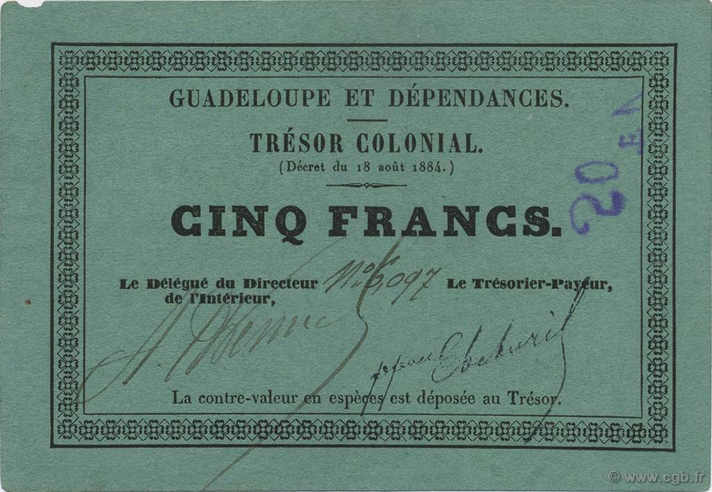 5 Francs GUADELOUPE  1884 P.04A SUP