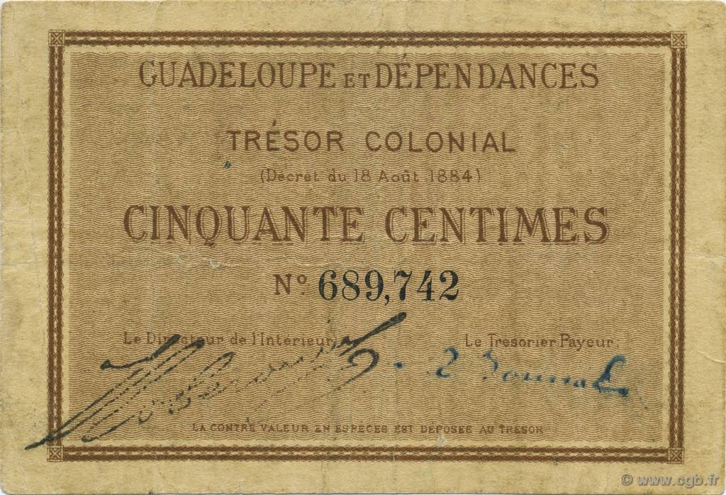 50 Centimes GUADELOUPE  1884 P.01a TTB