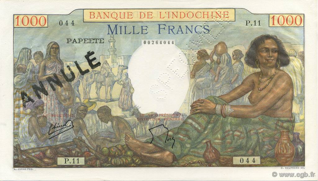 1000 Francs TAHITI  1954 P.15bs SUP