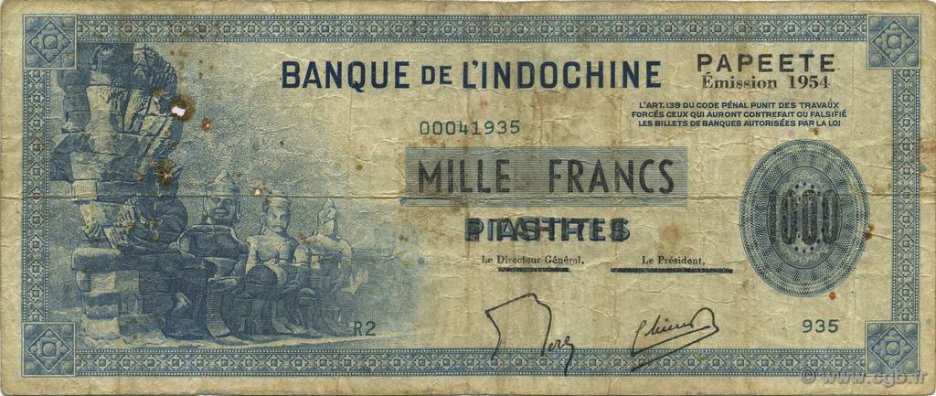 1000 Francs TAHITI  1954 P.22 TB