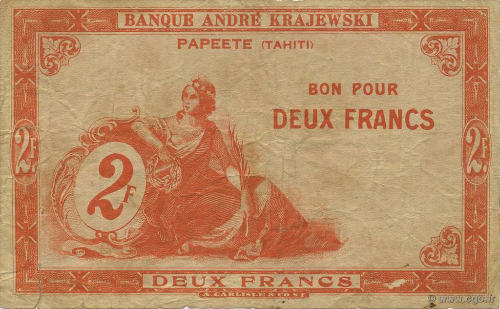 2 Francs TAHITI  1920 P.10 TTB