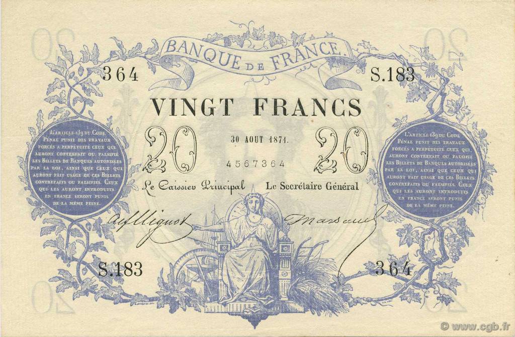 20 Francs type 1871 FRANCE  1871 F.A46.02 pr.NEUF