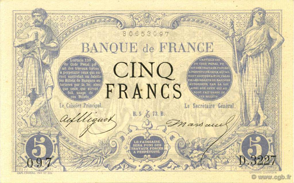 5 Francs NOIR FRANCIA  1873 F.01.24 EBC+