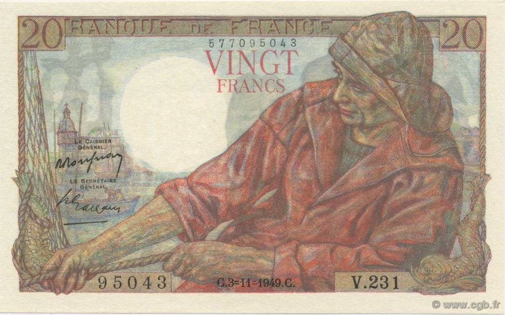 20 Francs PÊCHEUR FRANCE  1949 F.13.16 NEUF