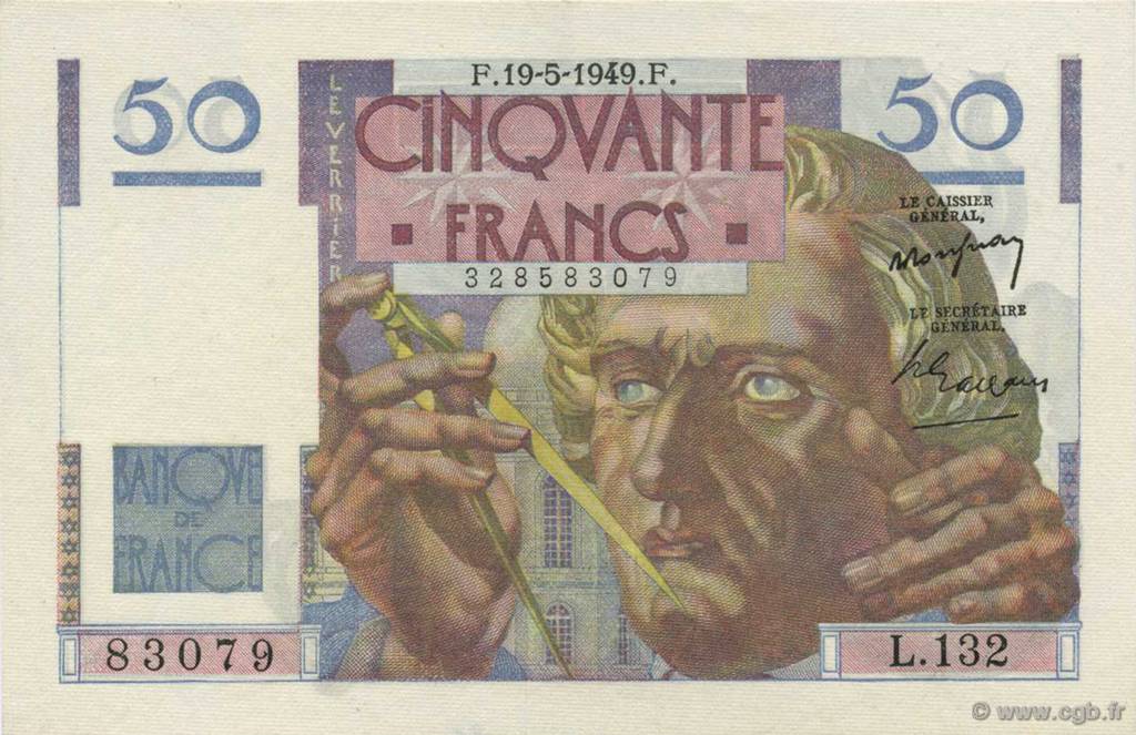 50 Francs LE VERRIER FRANCE  1949 F.20.12 pr.SPL