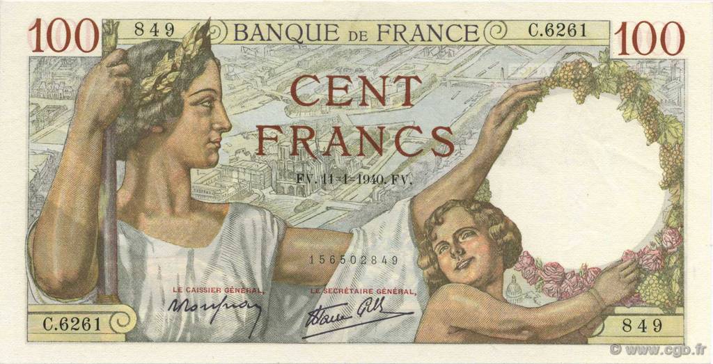100 Francs SULLY FRANCE  1940 F.26.20 pr.NEUF