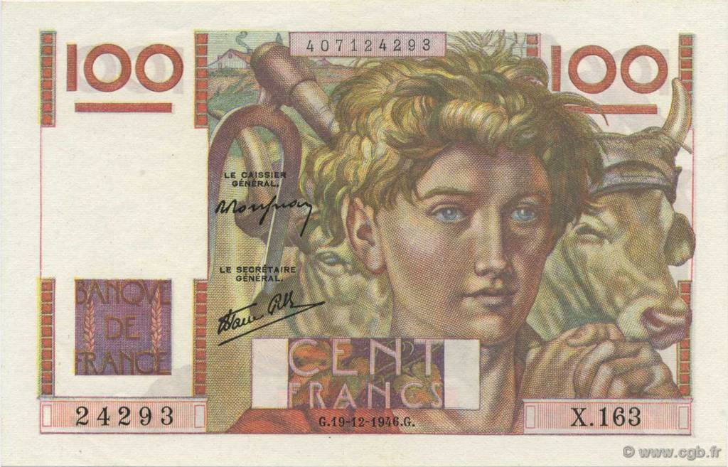 100 Francs JEUNE PAYSAN FRANCE  1946 F.28.12 pr.SPL