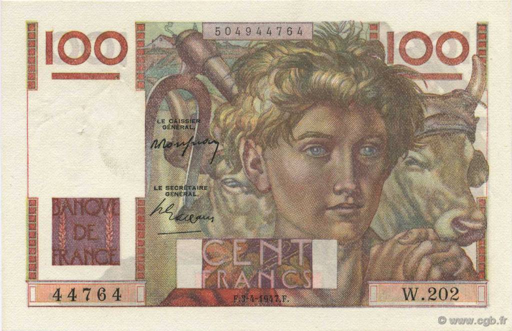 100 Francs JEUNE PAYSAN FRANCE  1947 F.28.14 SPL