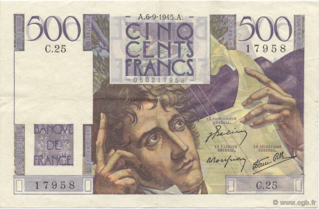 500 Francs CHATEAUBRIAND FRANCE  1945 F.34.02 pr.SUP