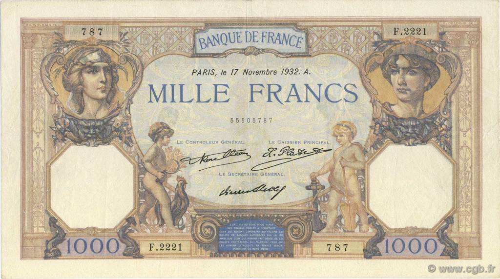 1000 Francs CÉRÈS ET MERCURE FRANCE  1932 F.37.07 TTB