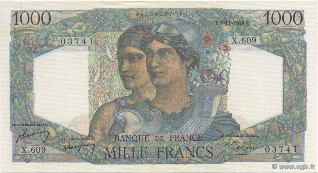 1000 Francs MINERVE ET HERCULE FRANCE  1949 F.41.29 NEUF
