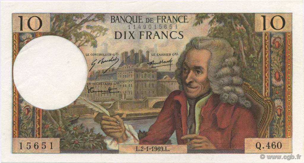 10 Francs VOLTAIRE FRANCE  1969 F.62.36 UNC-