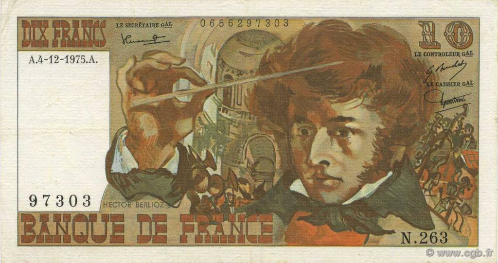 10 Francs BERLIOZ FRANCE  1975 F.63.15 XF
