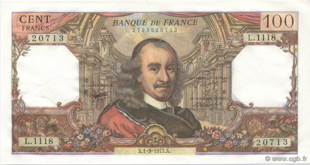 100 Francs CORNEILLE FRANCE  1977 F.65.59 pr.SPL