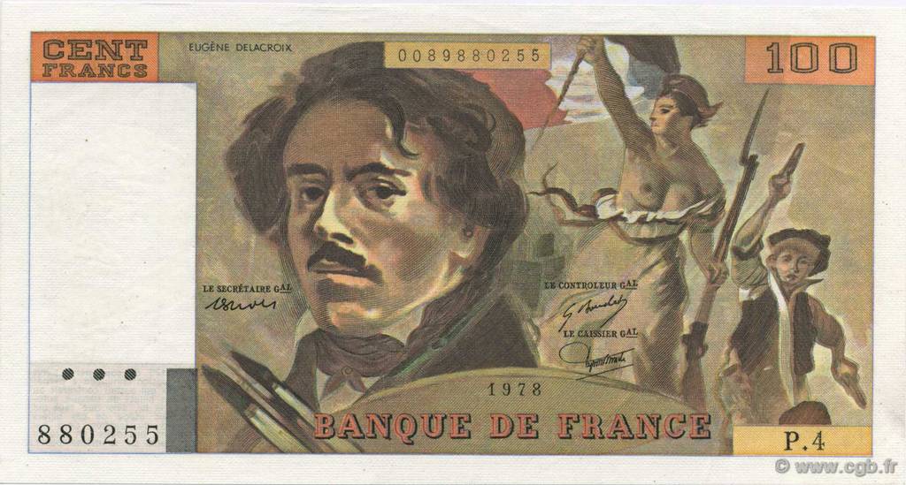 100 Francs DELACROIX modifié FRANCE  1978 F.69.01c SPL+