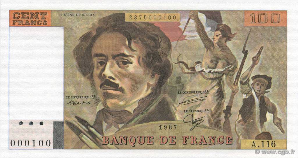 100 Francs DELACROIX modifié FRANCE 1987 F.69.11A116 UNC