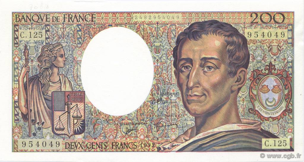 200 Francs MONTESQUIEU FRANCE  1992 F.70.12b pr.NEUF
