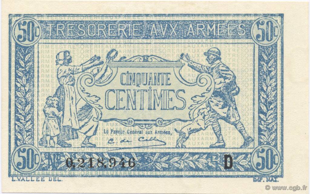 50 Centimes TRÉSORERIE AUX ARMÉES 1917 FRANCE  1917 VF.01.04 NEUF