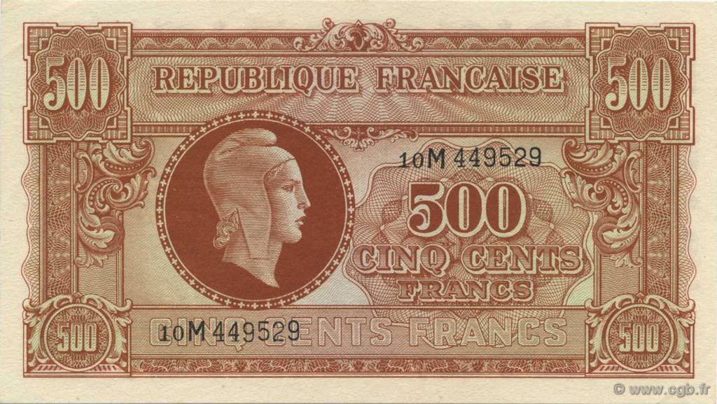 500 Francs MARIANNE FRANCE  1945 VF.11.02 SPL+