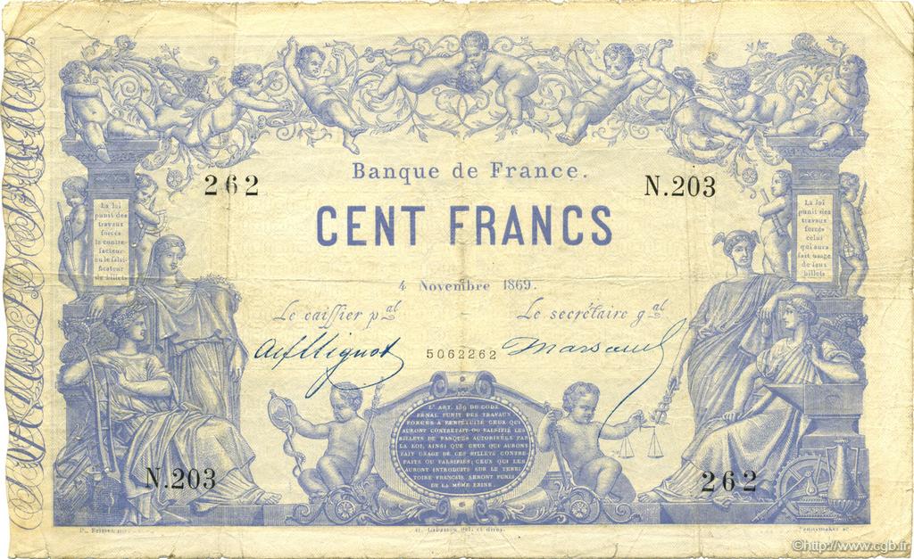 100 Francs 1862 Indices noirs FRANCE  1869 F.A39.05 TB