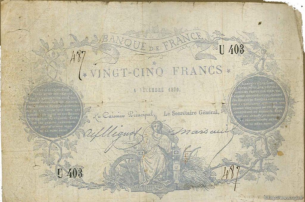 25 Francs type 1870 Clermont-Ferrand FRANCE  1870 F.A44.01 B+