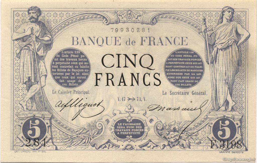 5 Francs NOIR FRANCE  1873 F.01.23 SPL