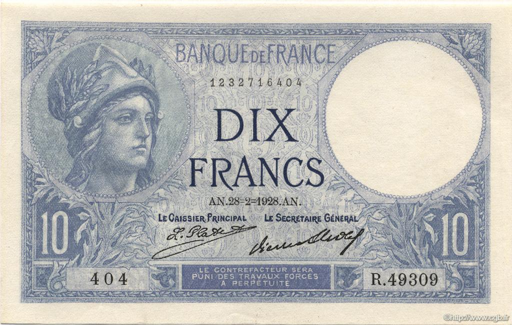 10 Francs MINERVE FRANCE  1928 F.06.13 NEUF