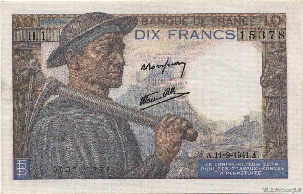 10 Francs MINEUR FRANCE  1941 F.08.01 SUP+