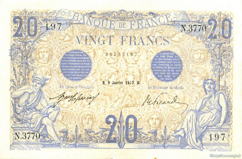 20 Francs BLEU FRANCE  1913 F.10.03 TTB à SUP