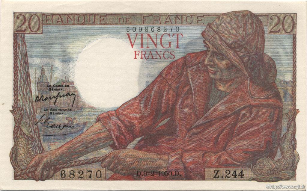 20 Francs PÊCHEUR FRANCE  1950 F.13.17 NEUF