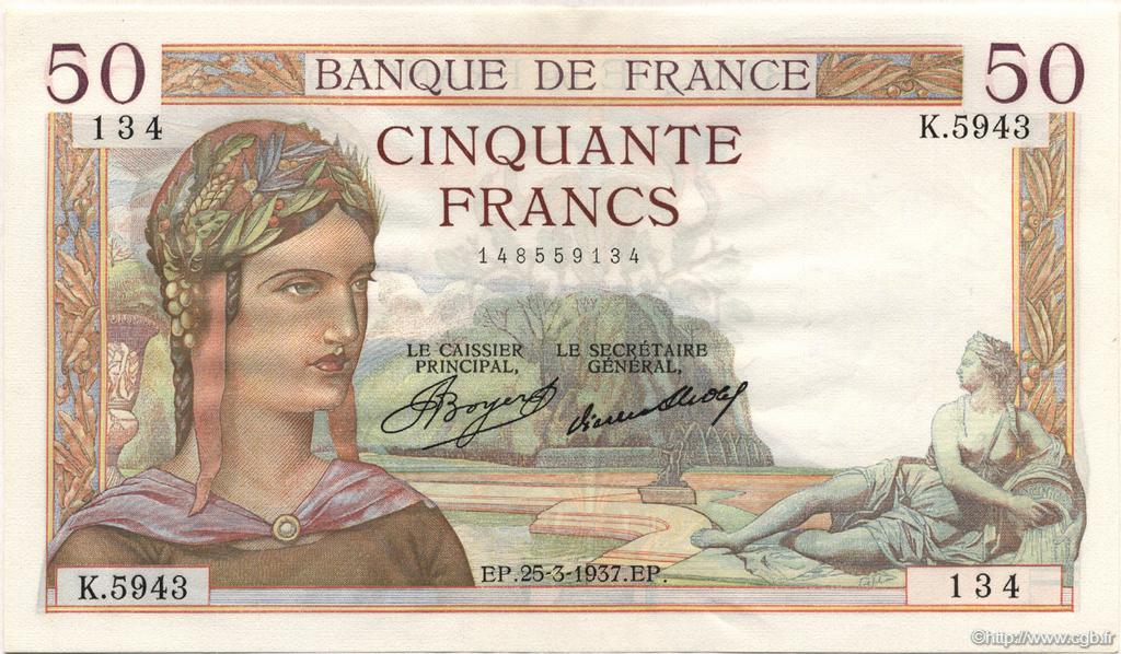 50 Francs CÉRÈS FRANCE  1937 F.17.36 SPL+
