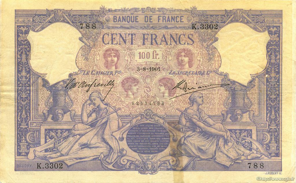 100 Francs BLEU ET ROSE FRANCE  1901 F.21.15 VF-