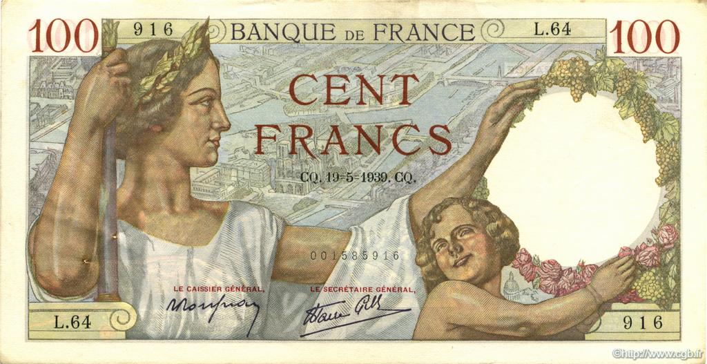 100 Francs SULLY FRANCE  1939 F.26.01 SUP