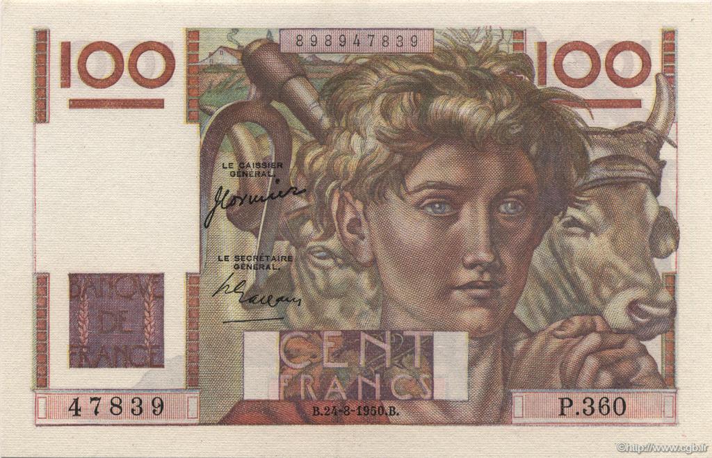 100 Francs JEUNE PAYSAN FRANCE  1950 F.28.26 SPL+
