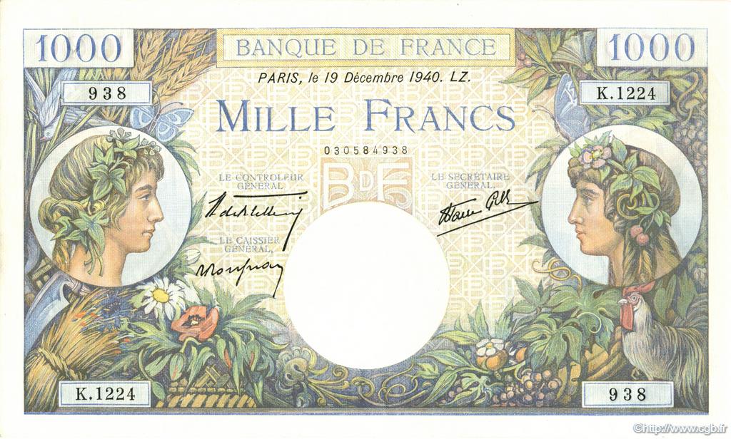 1000 Francs COMMERCE ET INDUSTRIE FRANCE  1940 F.39.03 SUP+