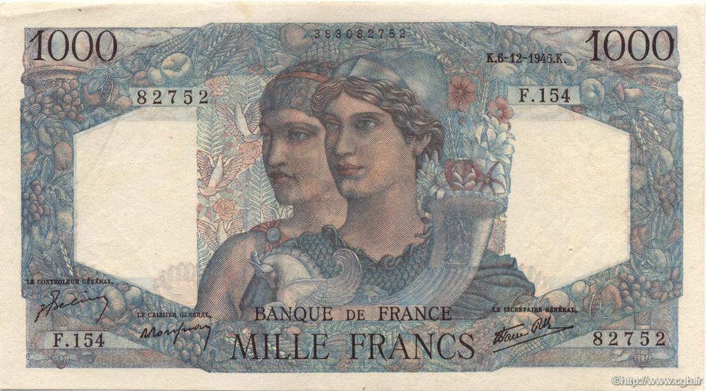 1000 Francs MINERVE ET HERCULE FRANCE  1945 F.41.09 SUP+