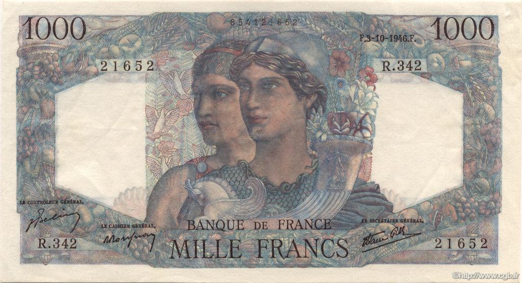 1000 Francs MINERVE ET HERCULE FRANCE  1946 F.41.17 SPL+