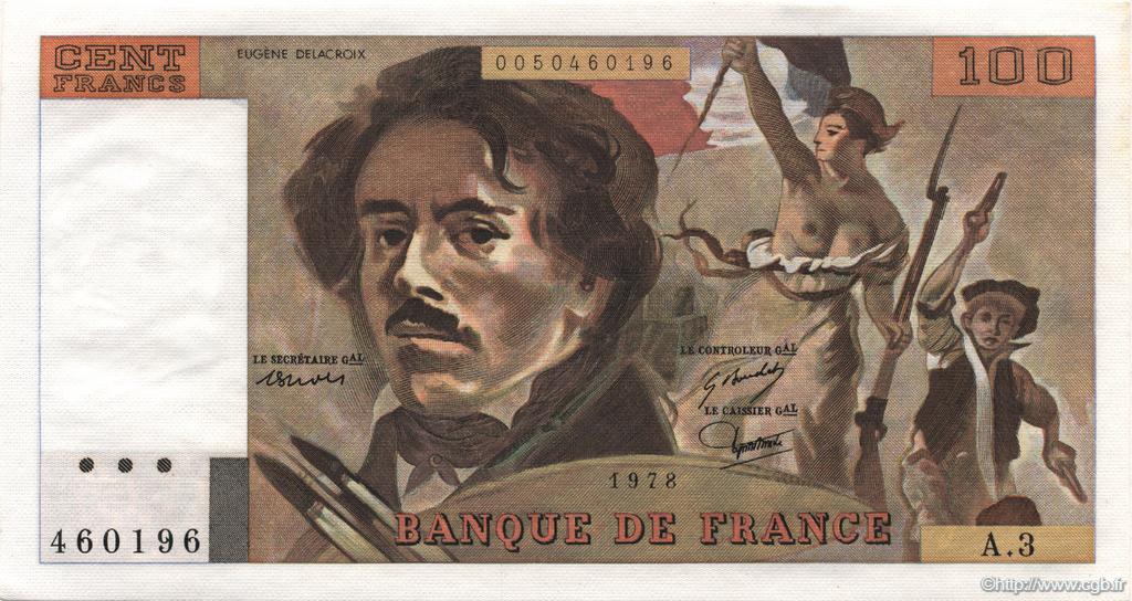 100 Francs DELACROIX FRANCE  1978 F.68.03 NEUF