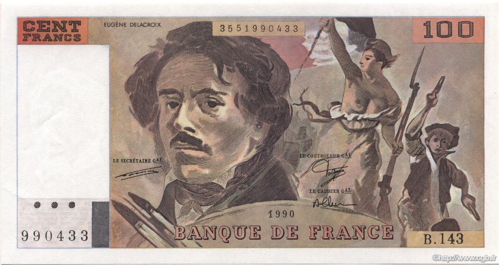 100 Francs DELACROIX imprimé en continu FRANCE  1990 F.69bis.01bB pr.NEUF