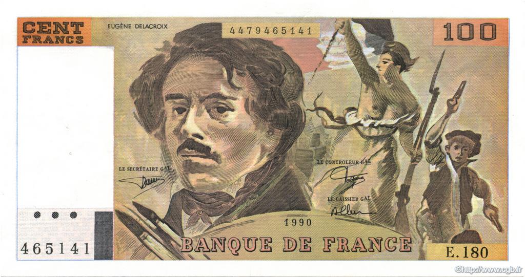 100 Francs DELACROIX imprimé en continu FRANCE  1990 F.69bis.02d SUP+
