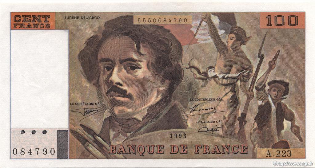 100 Francs DELACROIX imprimé en continu FRANCE  1993 F.69bis.07 SPL