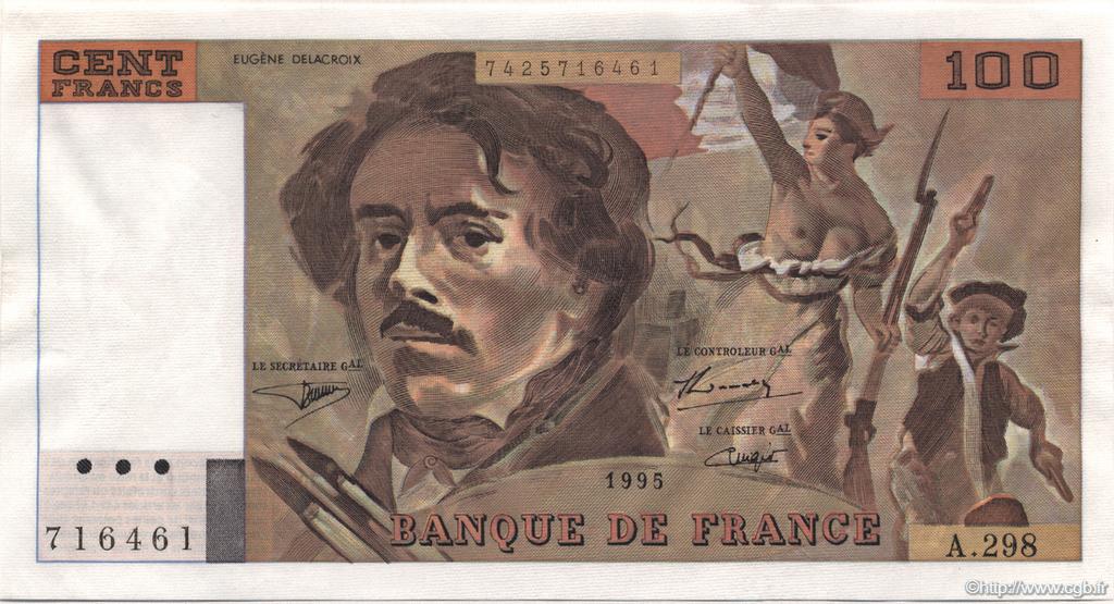 100 Francs DELACROIX 442-1 & 442-2 FRANCE  1995 F.69ter.02d AU-